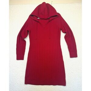 Athleta Coldspell Dress Womens Medium Red Wool Hooded Sweater Knit Athleisure